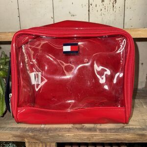 Y2K Vintage 90s RED Tommy Hilfiger Bag Clear Zippered Bag Travel Concert